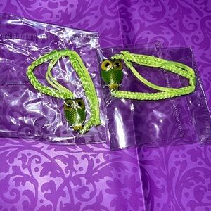 New Matching Bracelets for 2 Best Friends Neon Green Owl Adjustable Cord Braided